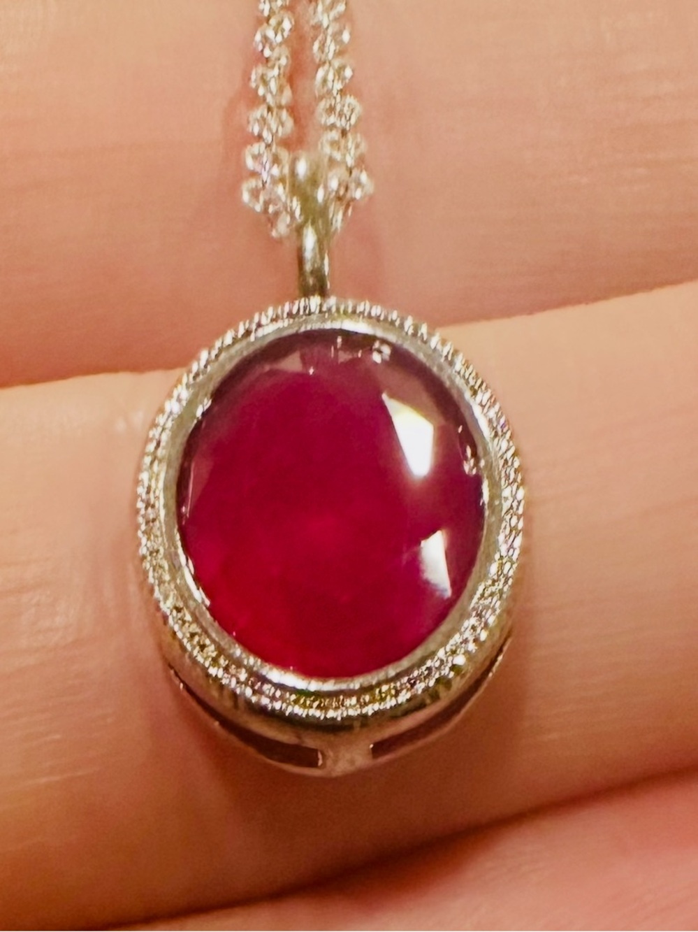 New XL Natural Ruby Necklace pendant white gold on 925 sterling silver over 3 ct
